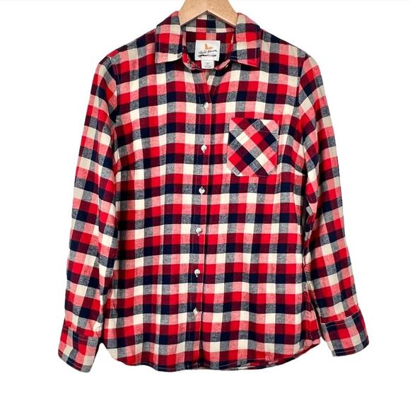 Field & Stream red plaid check flannel long sleeve button down shirt women's M - Picture 1 of 7